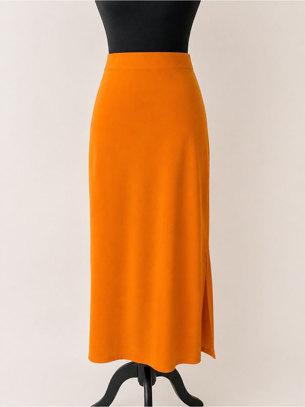 A New Day Orange Satin Midi Skirt Side Slit Summer NWT M